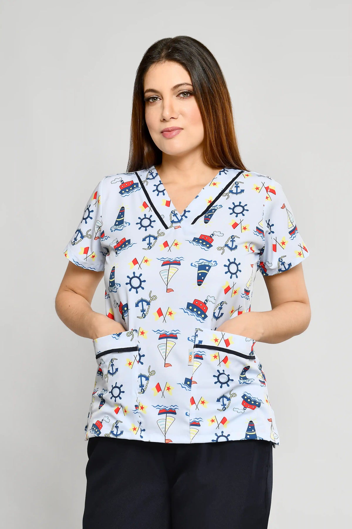 Uniforme de Niñera Stretch Estampado Barquitos Conjunto con Pantalon - Vista 2