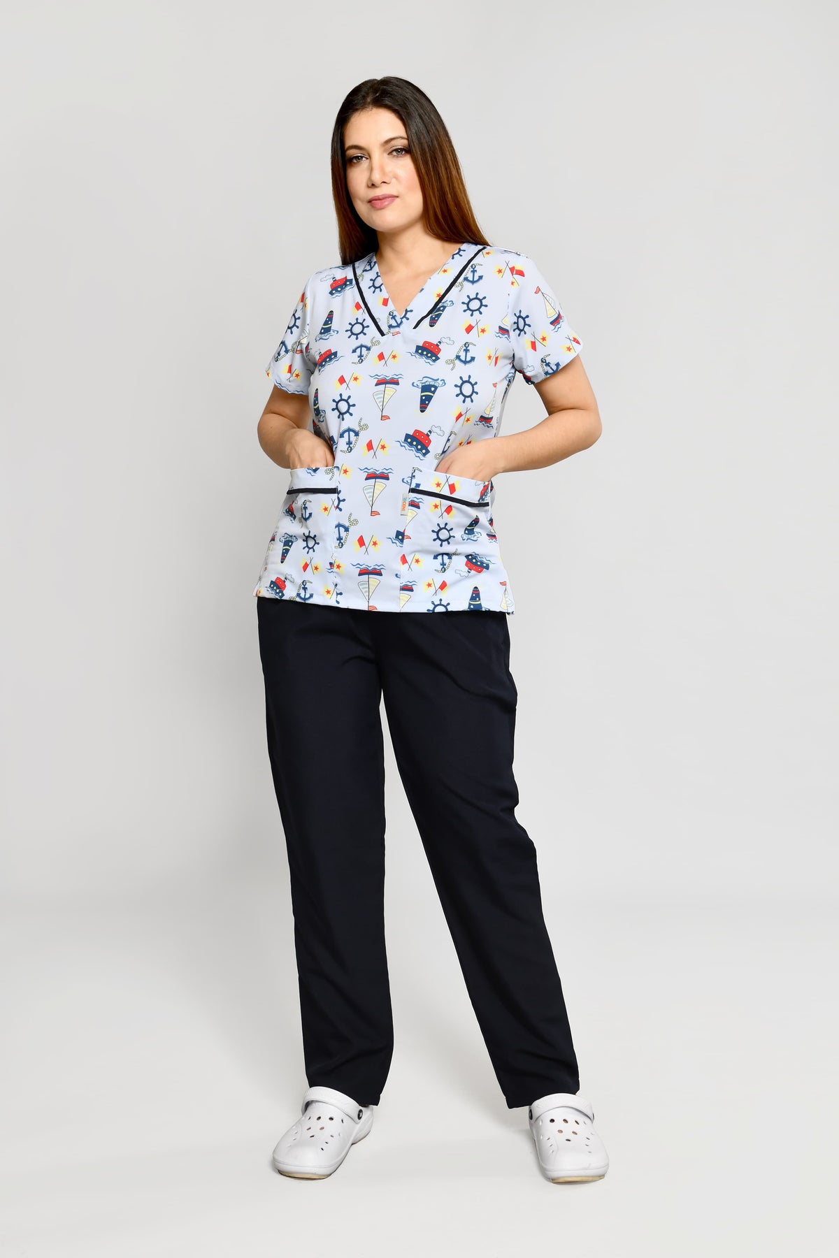 Uniforme de Niñera Stretch Estampado Barquitos Conjunto con Pantalon - Vista 1