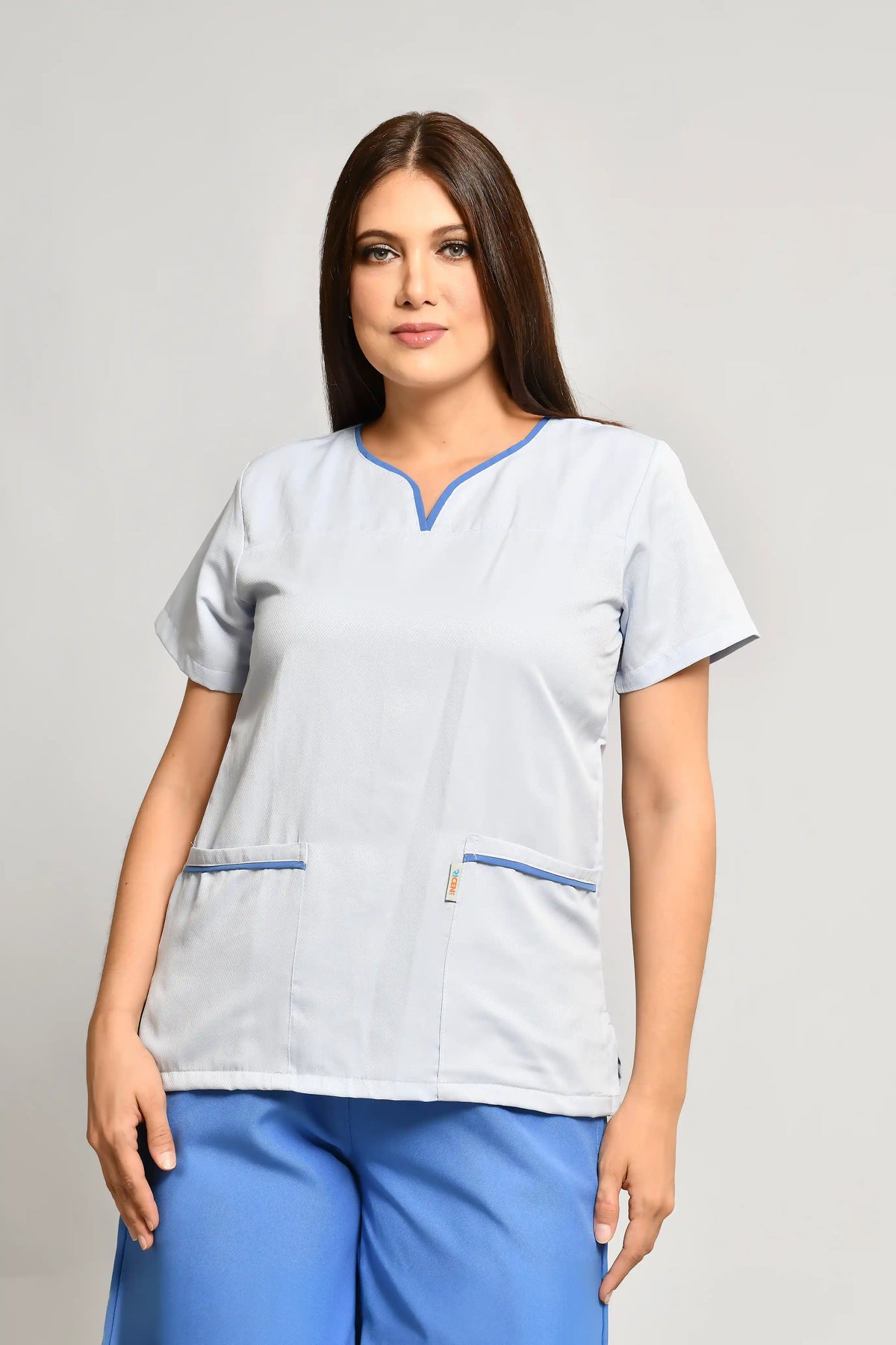 Uniforme Doméstico Popelina Celeste Conjunto con Bermuda - Vista 2