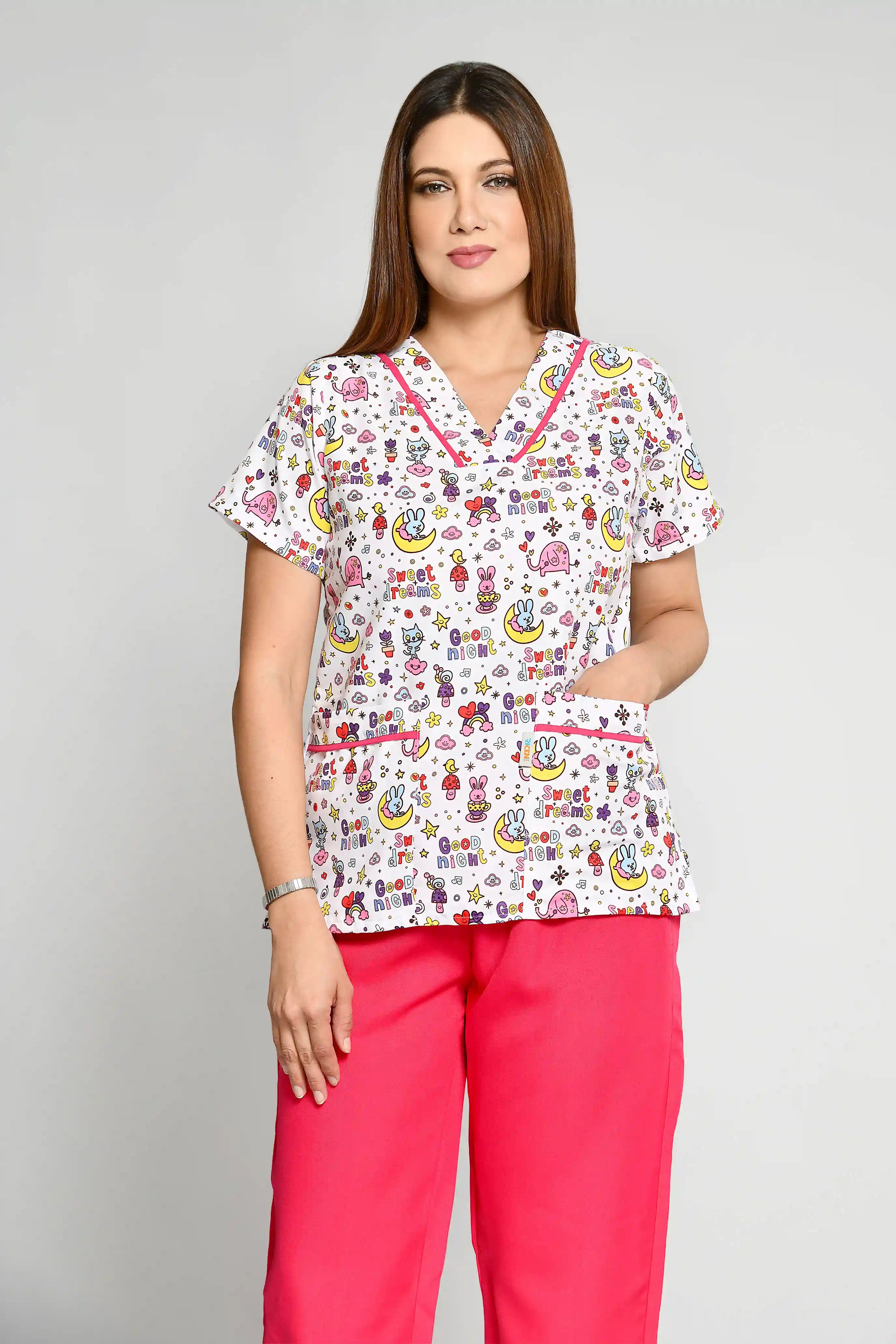 Uniforme de Niñera Rigido Estampado Conejitos Conjunto con Pantalon - Vista 2