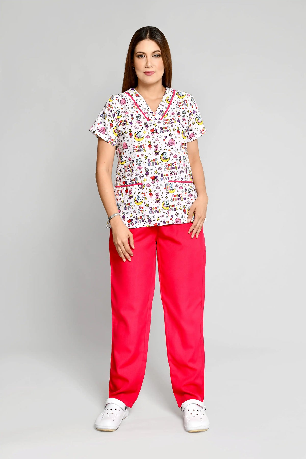 Uniforme de Niñera Rigido Estampado Conejitos Conjunto con Pantalon - Vista 3