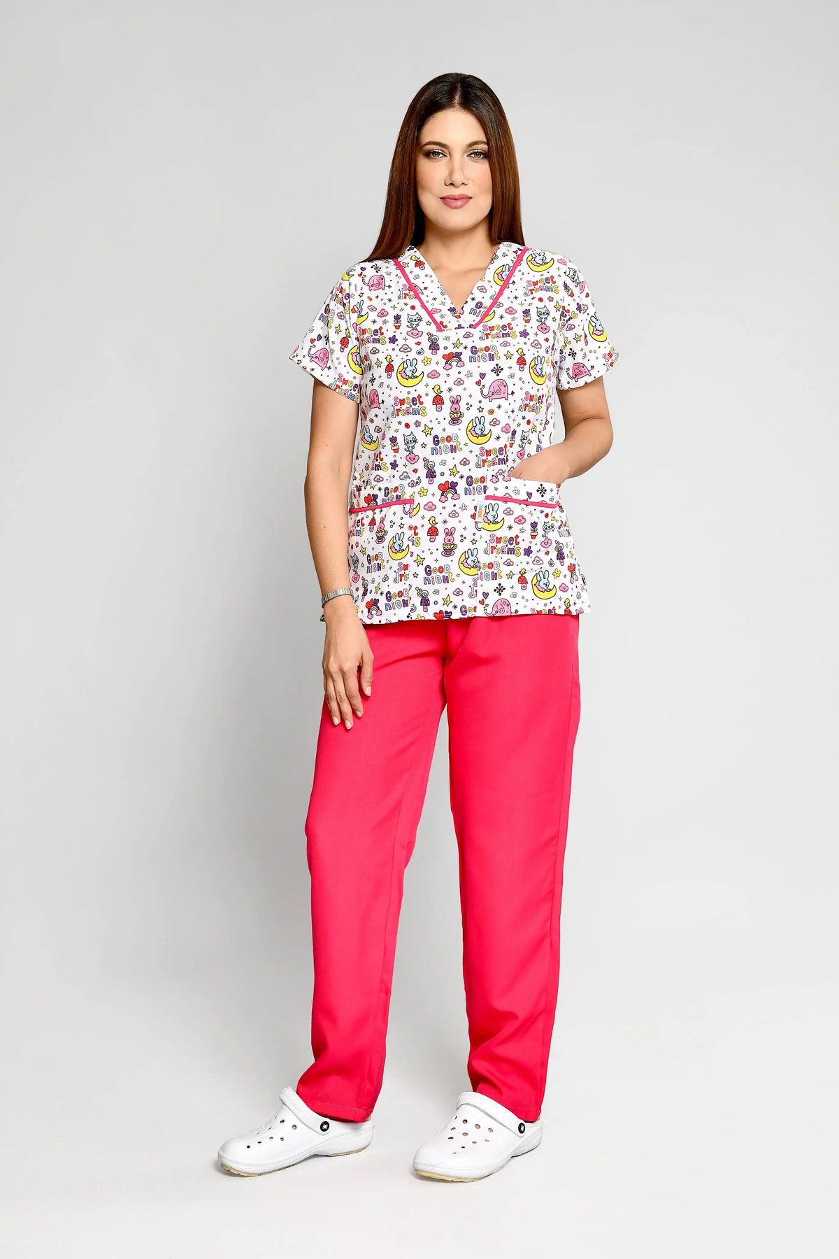 Uniforme de Niñera Rigido Estampado Conejitos Conjunto con Pantalon - Vista 1