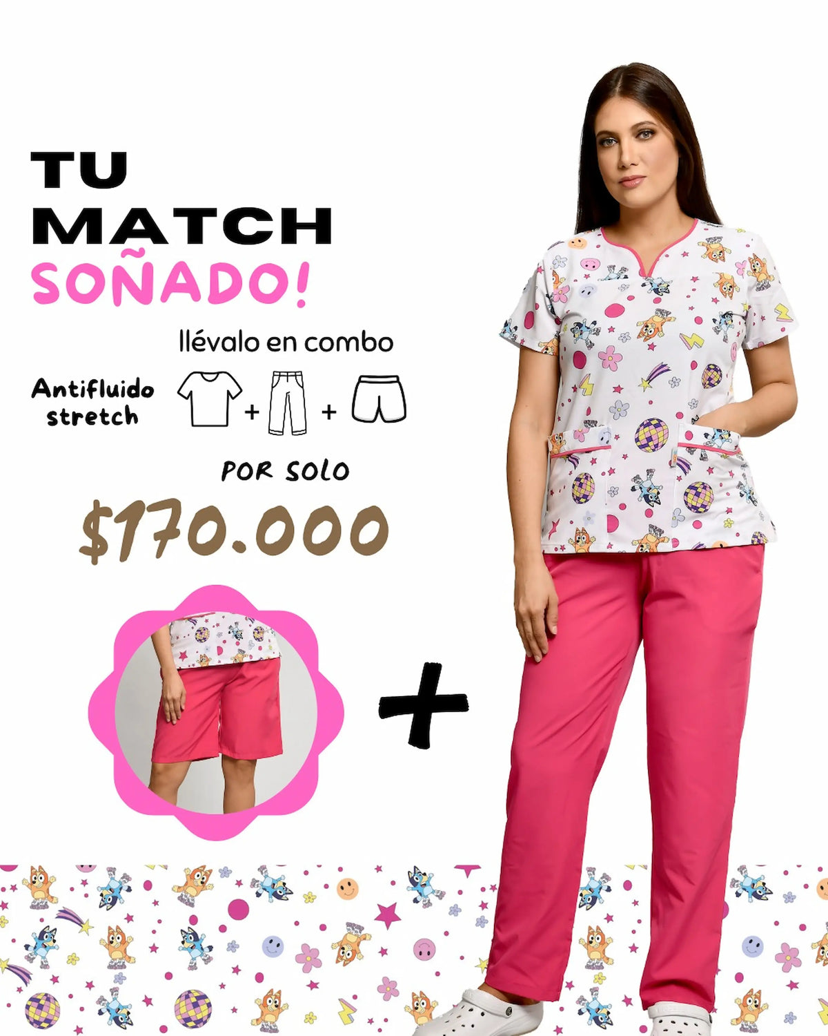 Uniforme de niñera Bluey con pantalón + bermuda de dama