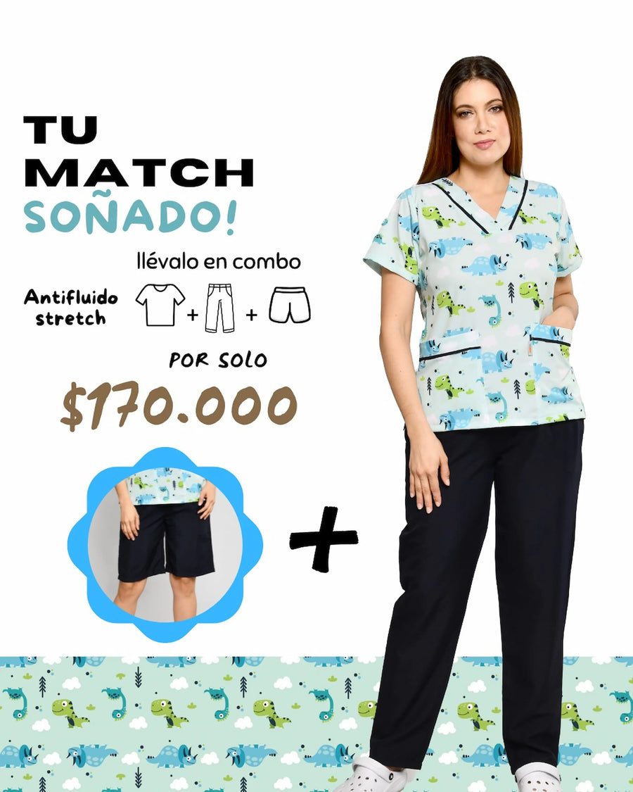 Uniforme de niñera Dino con pantalón + bermuda de dama