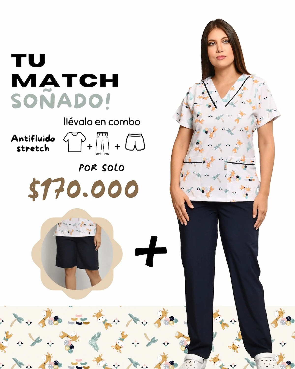 Uniforme de niñera Jirafa con pantalón + bermuda de dama