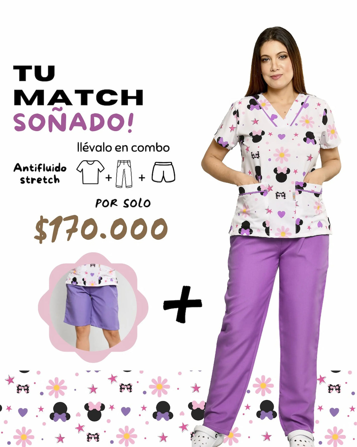 Uniforme de niñera Minnie con pantalón + bermuda de dama