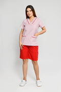 Uniforme Doméstico Oxford Rayas Rojas Conjunto con Bermuda - Vista 1