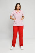 Uniforme Doméstico Oxford Rayas Rojas Conjunto con Pantalon - Vista 1